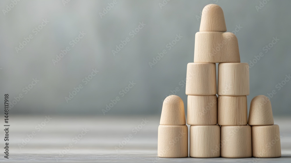 Wooden blocks arranged in a tower formation, symbolizing corporate hierarchy and team management.