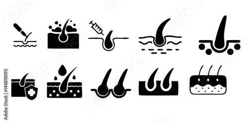 Hair Beauty Care Line Icons. Hair Care and Loss Problem. Treatment and Problem of Hair. Cosmetic 