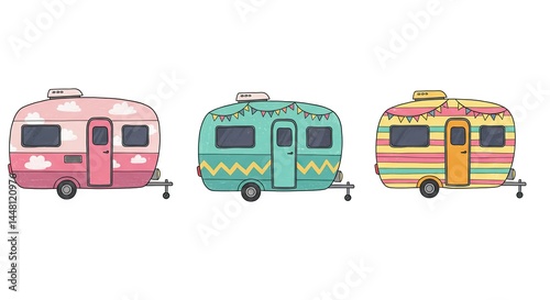 Three Retro Camping Trailers Colorful Designs Travel Adventure