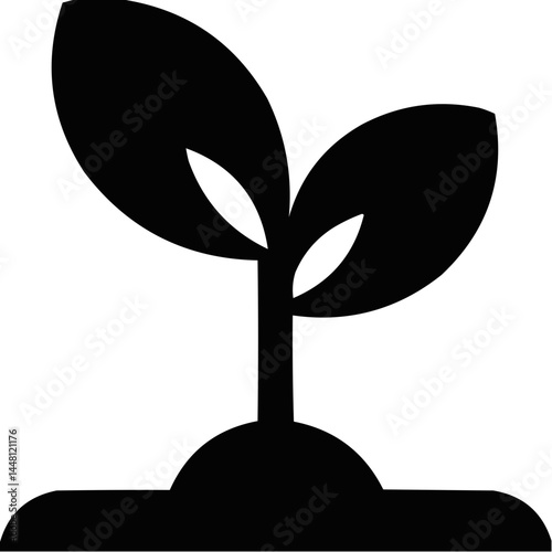 Black silhouette of a sprouting plant in minimalistic style  