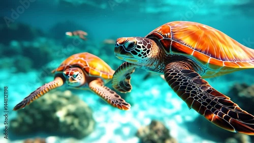 Marine Turtles Floating Peacefully In Blue Water