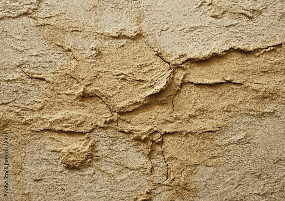 Close-up of a textured, cracked beige and brown surface evoking rough, natural patterns. Close-up of a textured, cracked beige and brown surface evoking rough, natural patterns.