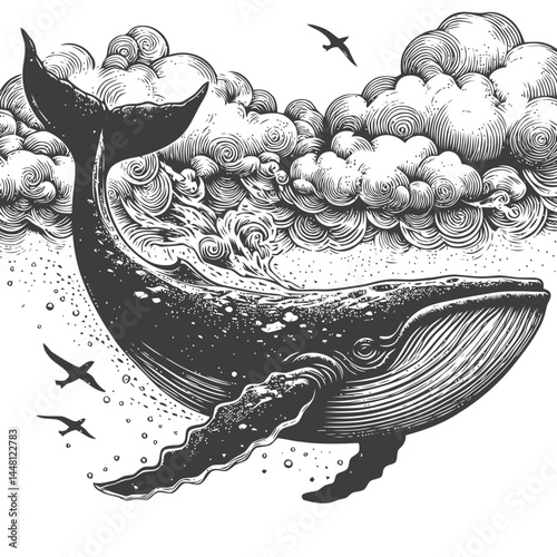 Captivating image of a whale navigating a surreal sky, symbolizing imagination and endless possibility.