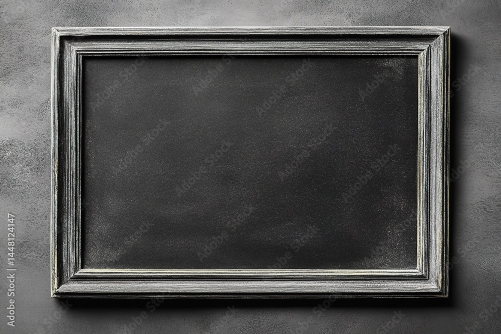 Empty Dark Wooden Frame On Grey Wall Empty Dark Wooden Frame On Grey Wall