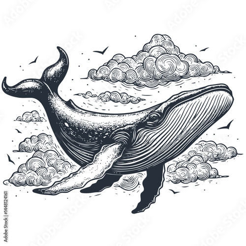 Imaginative depiction of a giant whale soaring through the heavens, blending marine beauty with celestial wonder.