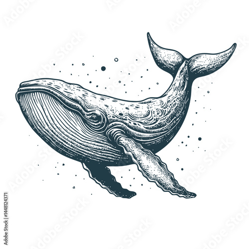 Creative depiction of a whale swimming in a luminous sky, highlighting the blend of marine and celestial themes.