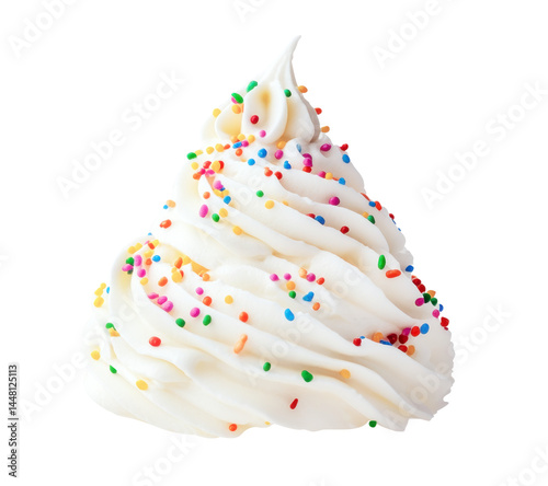 Whipped cream or cake frosting with colourful sprinkles isolated on transparent background