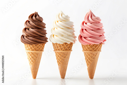 Delicious Trio of Soft Serve Ice Cream Cones