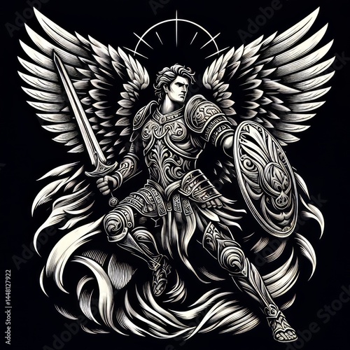Powerful Angel in Ornate Armor, Ready for Battle