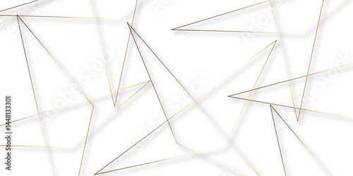 Abstract background with liens and triangles shape on white background. White and golden geometric overlapping rectangle pattern Geometric background soft shadows as patten ..White polygon textured .