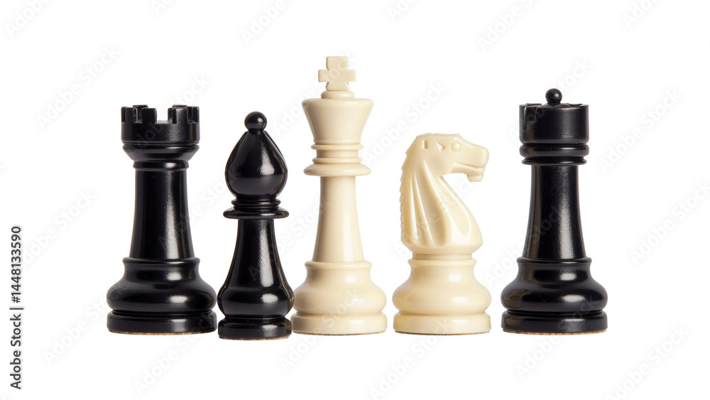 Classic Chess Pieces King, Queen, Rook, Bishop, Knight - Strategy and Competition Concept Classic Chess Pieces King, Queen, Rook, Bishop, Knight - Strategy and Competition Concept