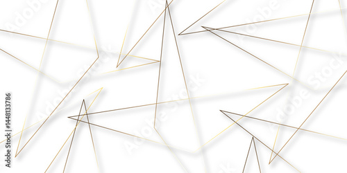 Abstract background with liens and triangles shape on white background. White and golden geometric overlapping rectangle pattern Geometric background soft shadows as patten ..White polygon textured .