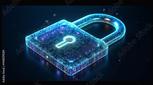 A highly detailed, vibrant, and exaggerated 3D illustration of a cybersecurity concept, featuring a large, ornate lock constructed from intricate, swirling patterns of digital codes
