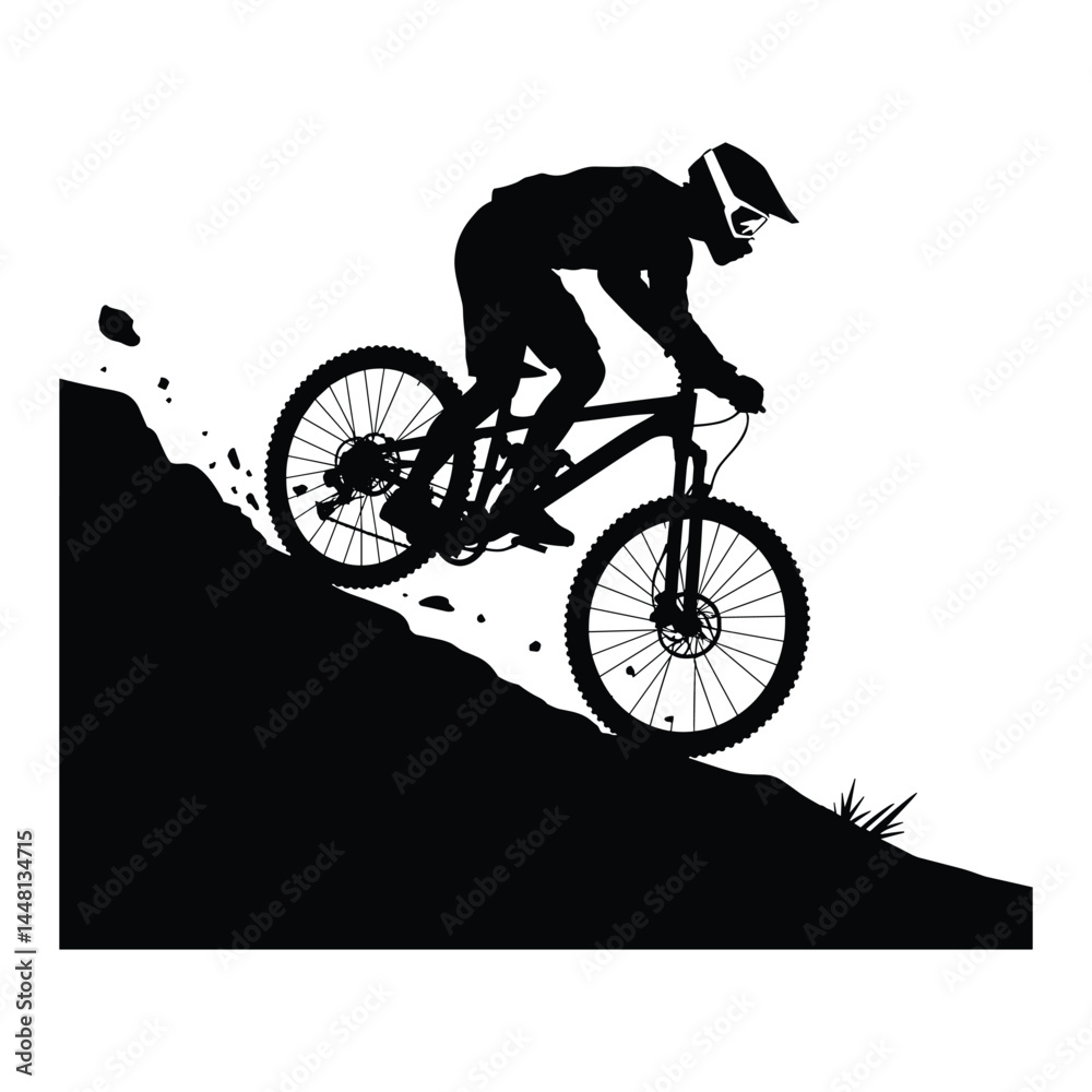 Fototapeta premium Downhill MTB Turn Silhouette Vector