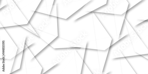 Abstract background with liens and triangles shape on white background. White and grey geometric overlapping rectangle pattern Geometric background soft shadows as patten ..White polygon textured .