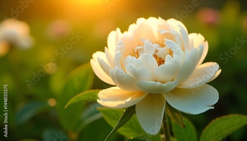 Fototapeta Naklejka Na Ścianę i Meble -  close up of white peonies and leaves