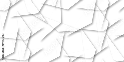Abstract background with liens and triangles shape on white background. White and grey geometric overlapping rectangle pattern Geometric background soft shadows as patten ..White polygon textured .