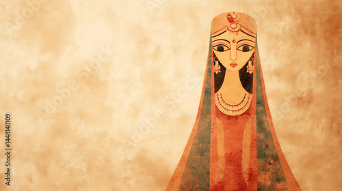goddess Dhumavati, decorated kalash pot with mango leaves and coconut, pastel gold to cream gradient photo