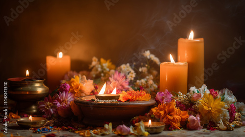 Goddess Dhumavati, traditional Indian altar for Dhumavati, soft warm gradient photo