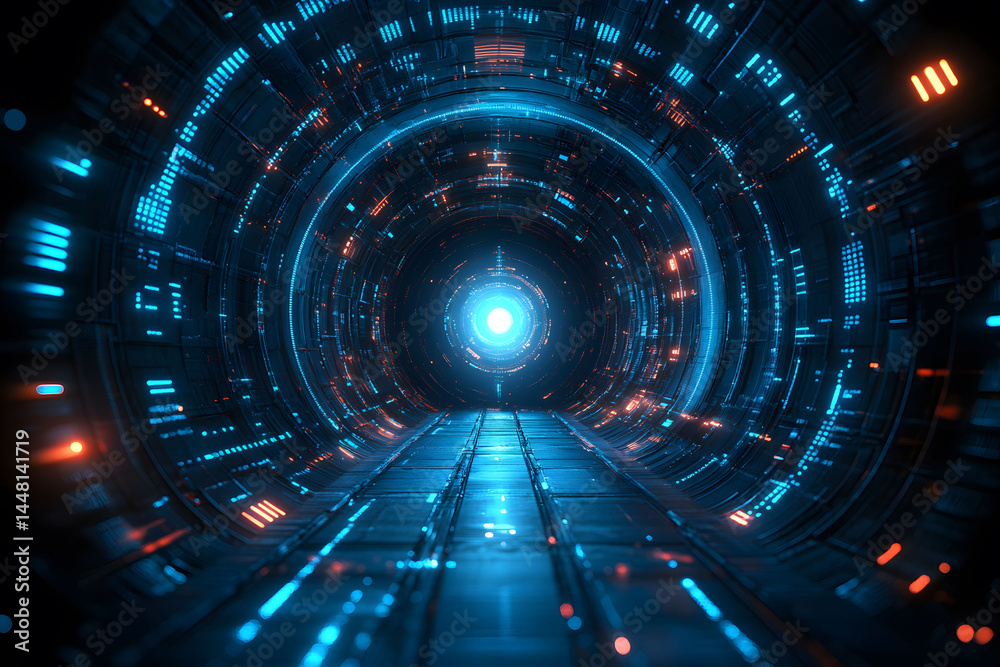 Obraz premium Futuristic Sci-Fi Tunnel Illumination for Digital Design and Space Exploration Themes