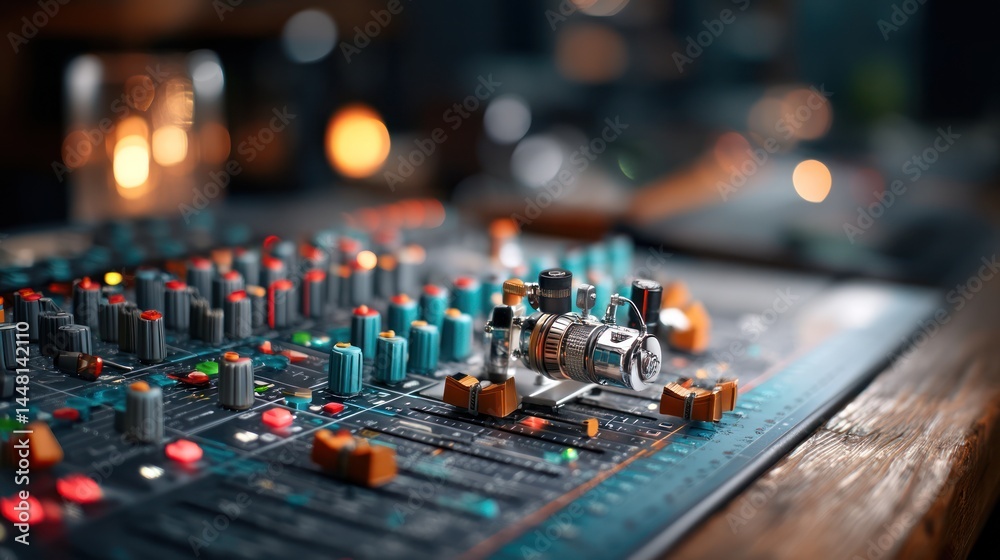 Audio mixing console close-up Audio mixing console close-up