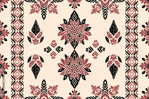 Seamless vector pattern with ethnic ornament. Traditional vertical border, geometric line print with oriental motif. Vector illustration, ikat print embroidery style for decorations.