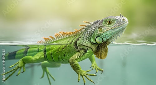 Green Iguana Swimming in Water