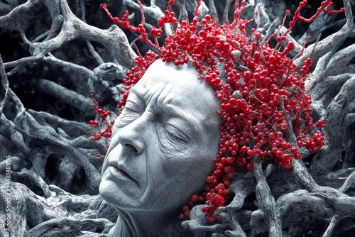 Obraz na płótnie Senior recovery. High blood pressure - difficulty in old age: abstract image of physical state. Weak aging body. Metaphorical high blood pressure emotions of a biological aging. Old man frow. w salonie