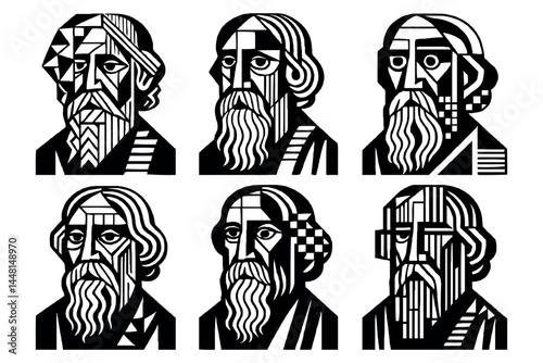 Geometric Rabindranath Tagore Portrait Illustrations in Abstract Art Style