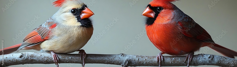Two cardinals perched on a branch. Two cardinals perched on a branch.