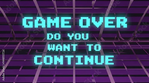Retro Video Game Style Display: A Game Over Message Asking if You Want to Continue Playing