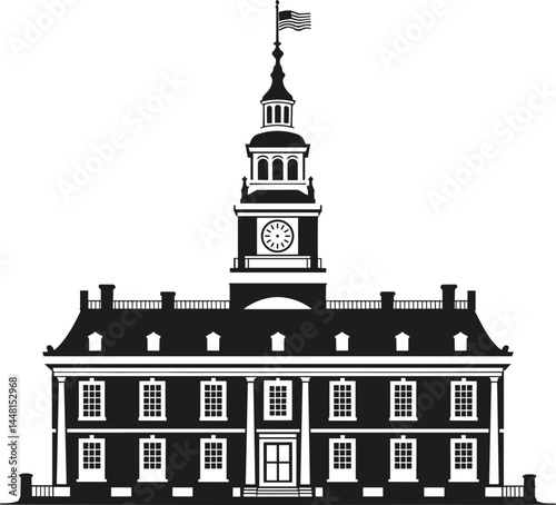 Independence Hall Silhouette Vector Illustration – USA Independence Day Landmark
