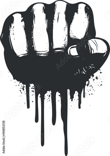 Illustration of a clenched fist with paint dripping effect symbolizing strength and power
