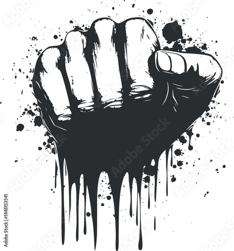Illustration of a clenched fist with dripping paint and splatter effect symbolizing power and resistance