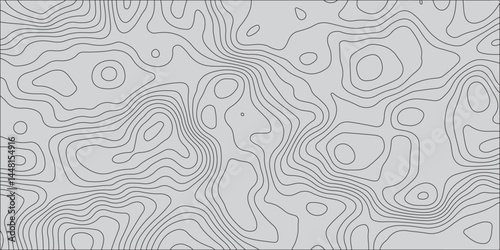"A seamless grayscale topographic contour map pattern with intricate and organic lines representing elevation changes. The design is abstract, ideal for backgrounds or geographic-themed designs."