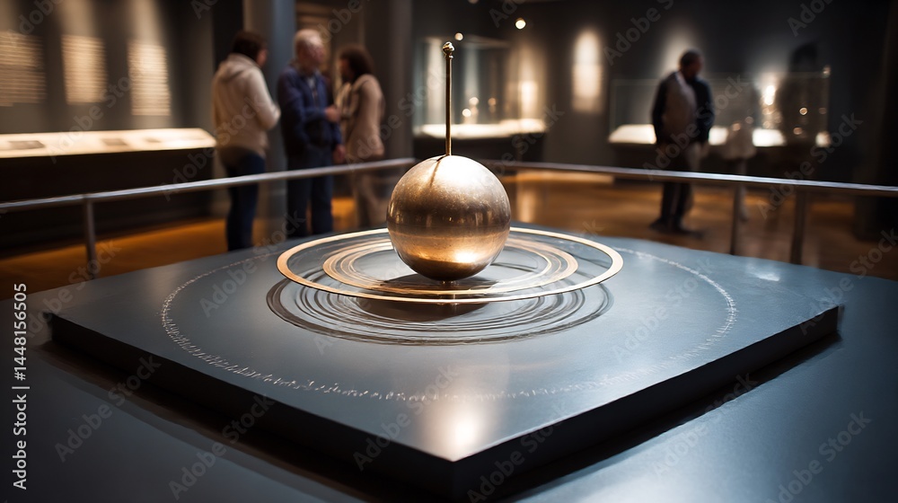 Obraz premium Foucault's Pendulum: A Captivating Exhibit Demonstrating Earth's Rotation in a Museum