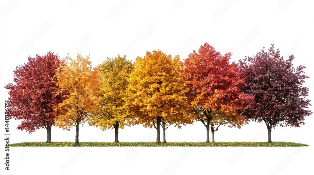 Colorful autumn trees in perfect PNG cutout, mix of Sorbus and oak species for design use Colorful autumn trees in perfect PNG cutout, mix of Sorbus and oak species for design use
