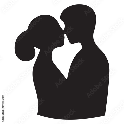 Romantic Couple Silhouette Kissing — Black Icon of Love and Intimacy Isolated on White Background