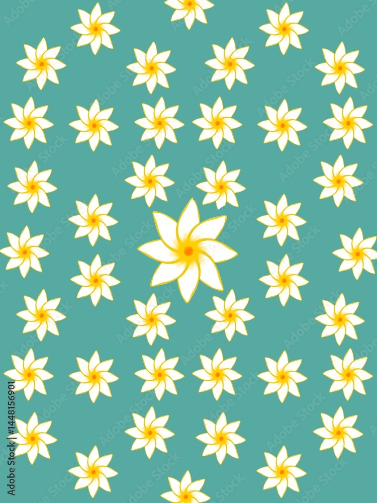 seamless pattern of white frangipani flowers. on a turquoise background. seamless pattern of white frangipani flowers. on a turquoise background.