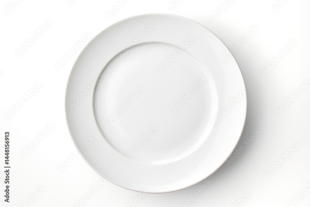 A pristine white dinner plate with a minimalistic design, empty and without any cutlery, placed centrally in the frame. A pristine white dinner plate with a minimalistic design, empty and without any cutlery, placed centrally in the frame.