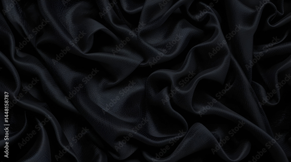 Obraz premium Luxurious black silk fabric texture, smooth, elegant background for design and fashion inspiration