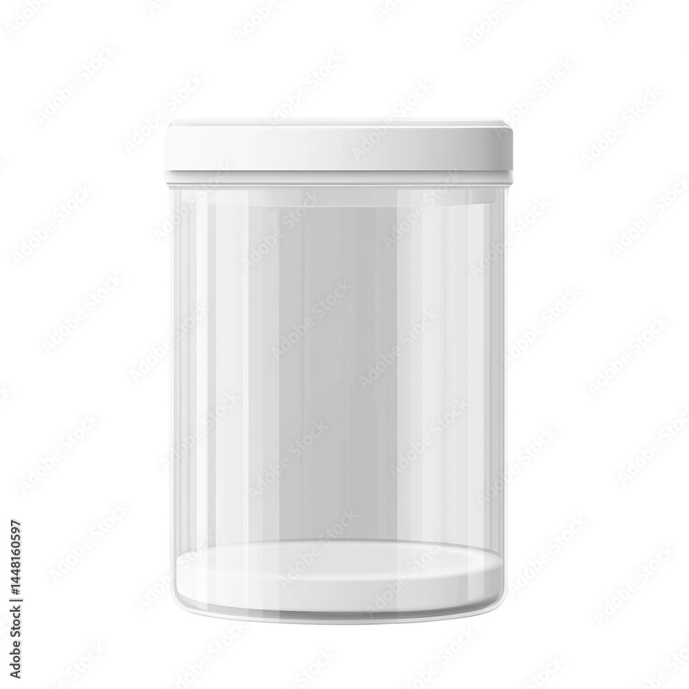 Transparent container with white lid ideal for showcasing product storage solutions Transparent container with white lid ideal for showcasing product storage solutions