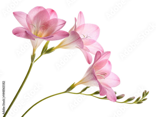 Freesia flowers bloom gracefully with delicate pink petals showcasing their beauty and elegance in nature garden