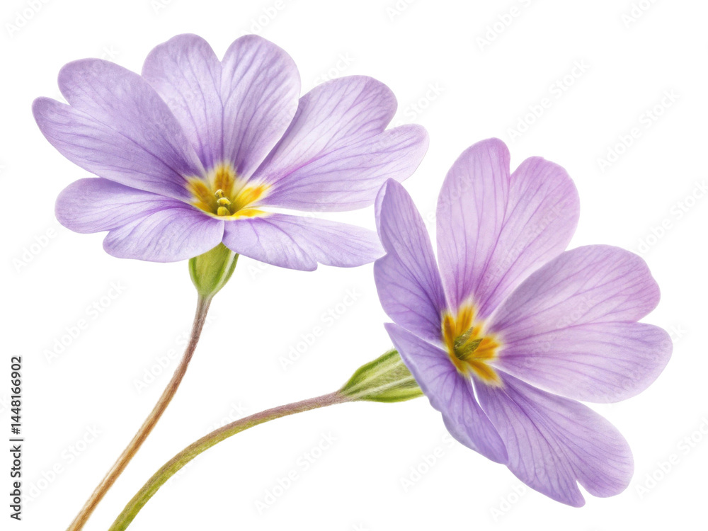 Primrose flowers bloom gracefully with delicate petals showcasing soft lavender hues and vibrant yellow centers, creating serene and uplifting Primrose flowers bloom gracefully with delicate petals showcasing soft lavender hues and vibrant yellow centers, creating serene and uplifting
