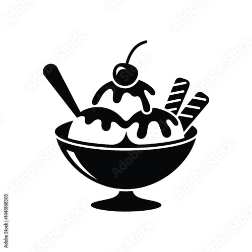 Minimalist ice cream sundae silhouette in black vector art

