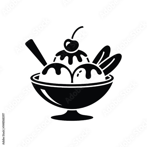 Black ice cream sundae silhouette vector design


