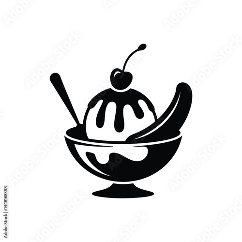 Black ice cream sundae silhouette vector design

