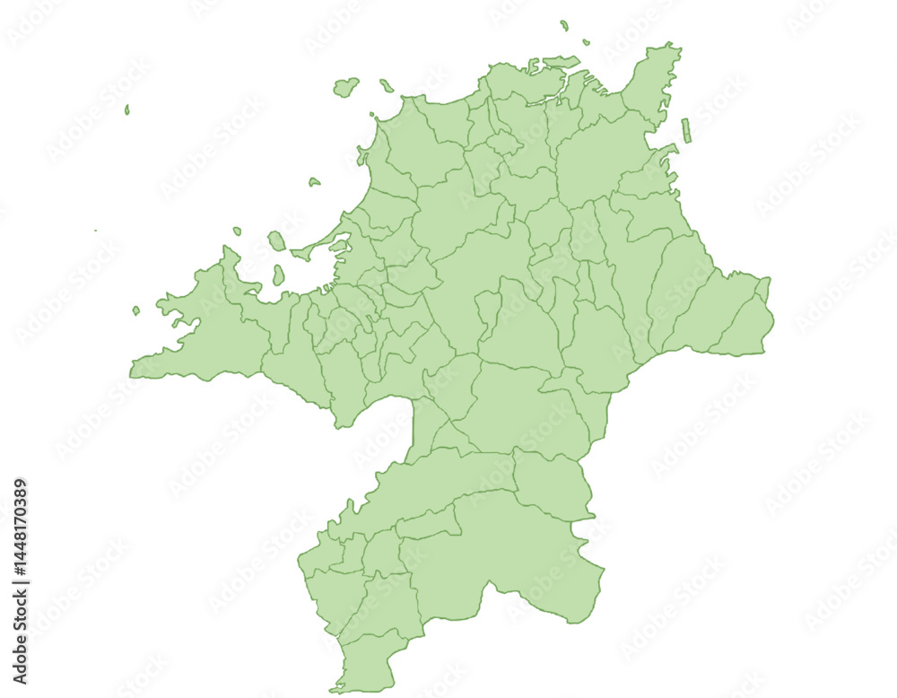 Fototapeta premium 福岡県 地図 黄緑 イラスト