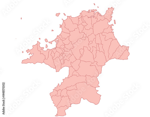 福岡県　地図　ピンク　イラスト