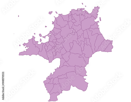 福岡県　地図　紫　イラスト